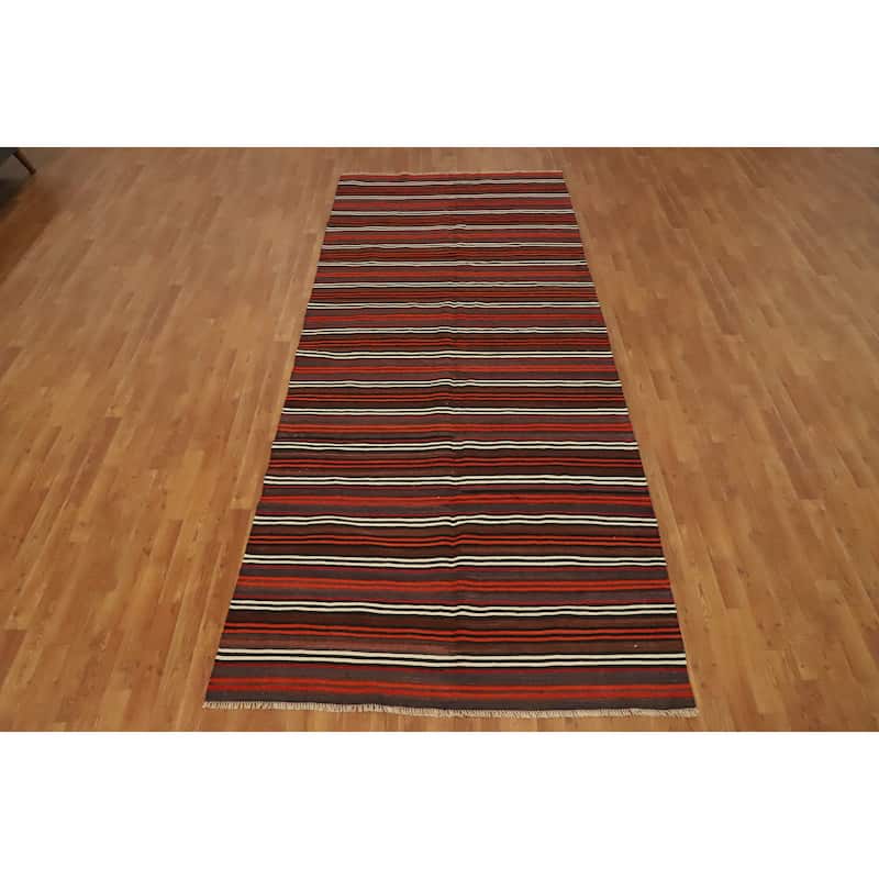Hand Woven Oriental 100% Wool Carpet Southwestern Geometric Multi-Colored Kilim Area Rug - 11' 5'' X 4' 11''
