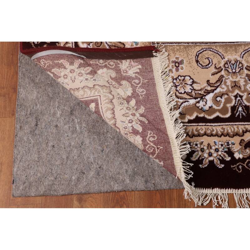Burgundy Medallion Tabriz Area Rug Machine Made Carpet - 9'9" x 13'2"