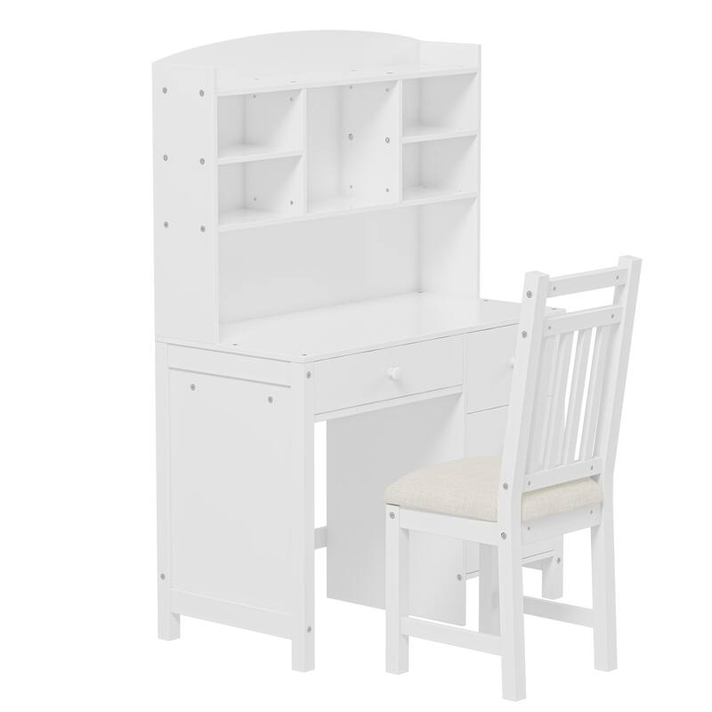 Computer Desk Set with 4 Drawers, Storage Shelf and Chair Writing Desk