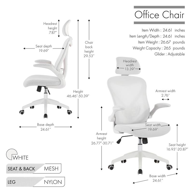 Porthos Home Raif Office Chair, Mesh Back, Central Tilt, Flip-up Armrests