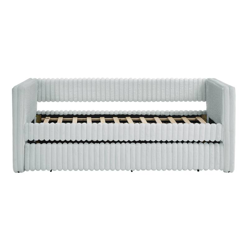 Modern Twin Size Upholstered Sofa Bed with Pull-Out Feature, Light Grey