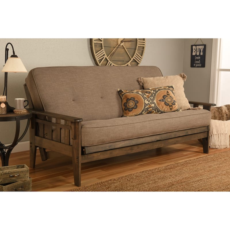Somette Tucson Full-size Rustic Walnut Futon Set with Mattress - Linen Stone