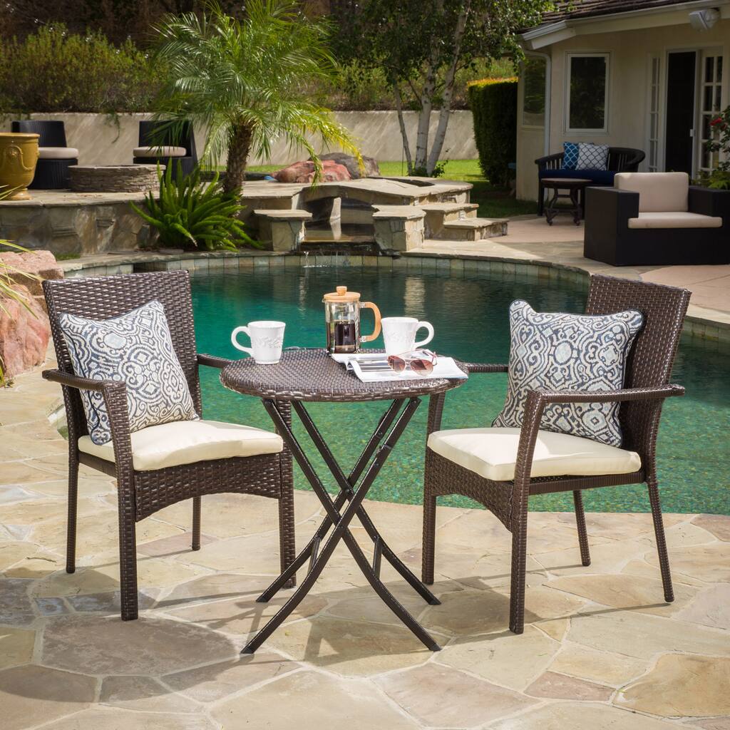 3 Piece Patio Outdoor Conversation Chair Set with Foldable Side Table and Water-resistant Cushions