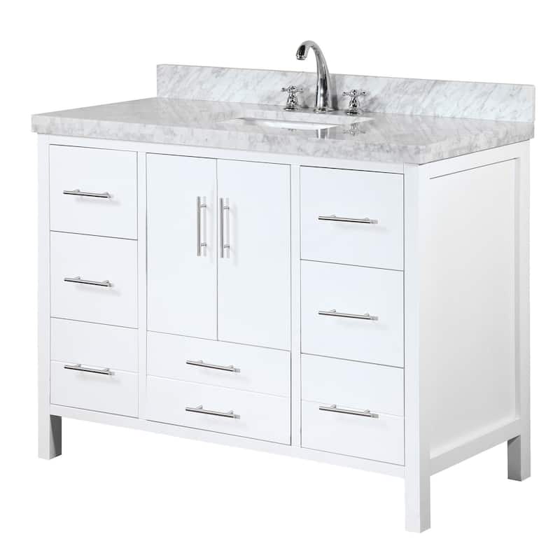 KitchenBathCollection California 48" Bathroom Vanity with Carrara Marble Top