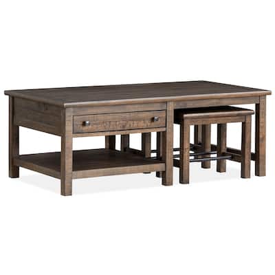 Magnussen Home Smithton Homestead Brown Rectangular Cocktail Table with 2 Stools - 52''W x 28''D x 19''H