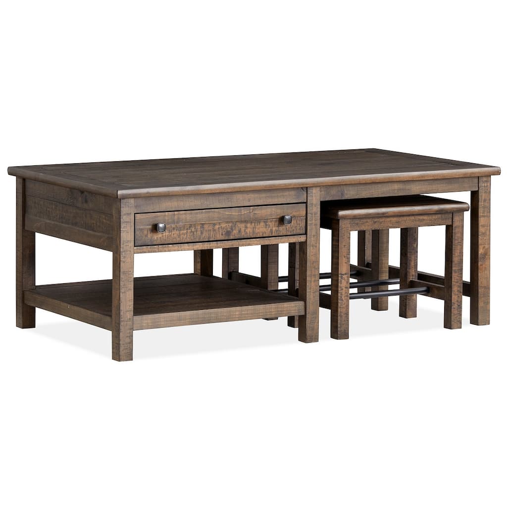 Magnussen Home Smithton Homestead Brown Rectangular Cocktail Table with 2 Stools - 52''W x 28''D x 19''H
