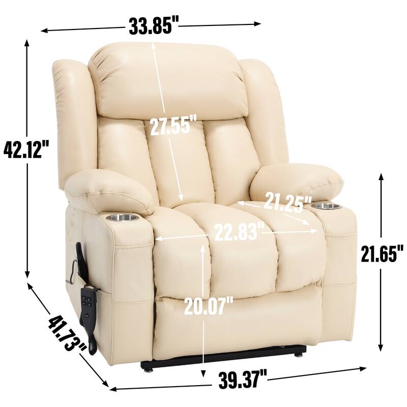 Oversized Faux Leather Power Lift Recliner with Massage & Heating