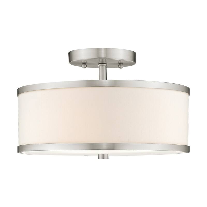 Livex Lighting 2-light Brushed Nickel Shaded Flush Mount, 62627-91 - 13" DIA 8" H