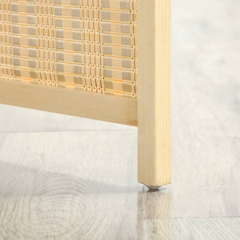 4-Panel Bamboo Folding Room Divider Screens with Storage Shelves