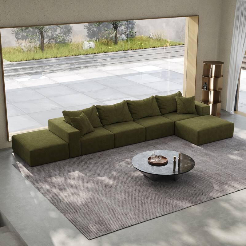 Modular L Shaped Sectional Sofa with Ottoman, Oversized Chenille Cloud Sofa, Upholstered 6 Seater Sofa with 6 Pillows