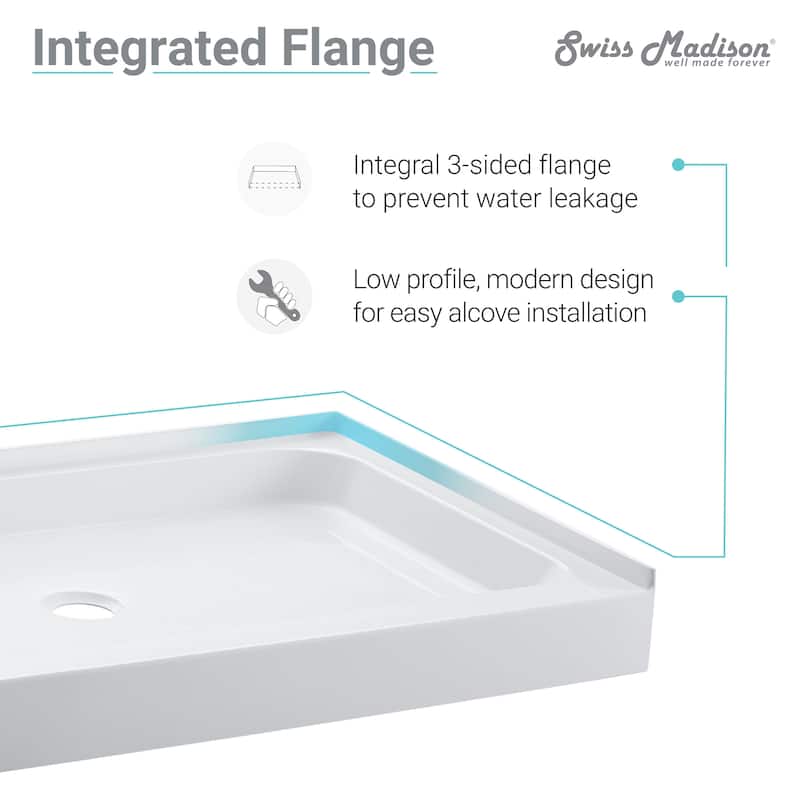 Voltaire 36" x 36" Acrylic White, Single-Threshold, Center Drain, Neo-angle Shower Base