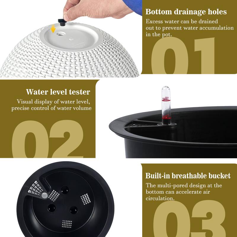 13.4 inch Self-Watering Hanging Rattan-Inspired Planter Large Capacity, Root-Rot Resistant Water Storage