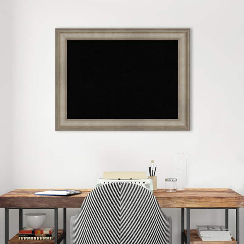 Mezzanine Antique Silver Narrow Wood Framed Black Corkboard Bulletin Board