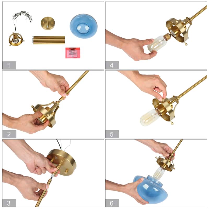 Modern 1-Light Gold Glass Pendant Light Kitchen Island Lights for Dining Room