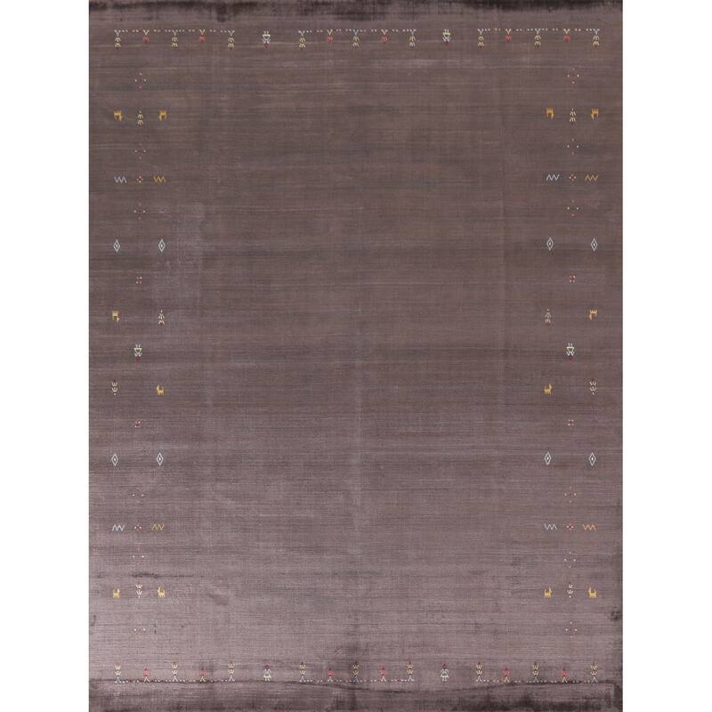 Brown Gabbeh Oriental Area Rug Handmade Wool Carpet - 8'1"x 9'10"
