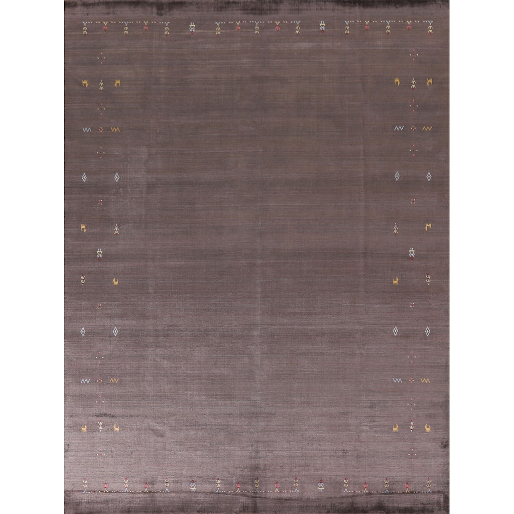 Brown Gabbeh Oriental Area Rug Handmade Wool Carpet - 8'1"x 9'10"