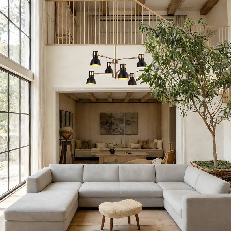 Modern 6-Light Black Gold Chandelier Industrial Metal Pendant Lights for Dining Room - 24.5" D x 12" H