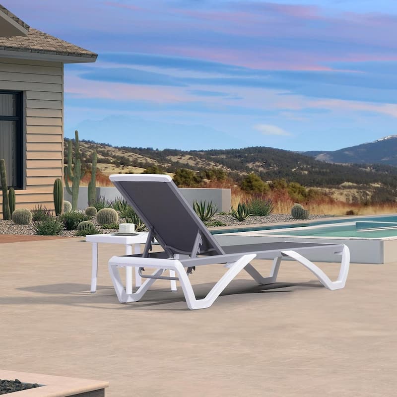 PURPLE LEAF Patio Chair Set Plastic Outdoor Chaise Lounge Chairs with Table for Outside Lawn Poolside,Grey - 76" x 27.4"x12.2"