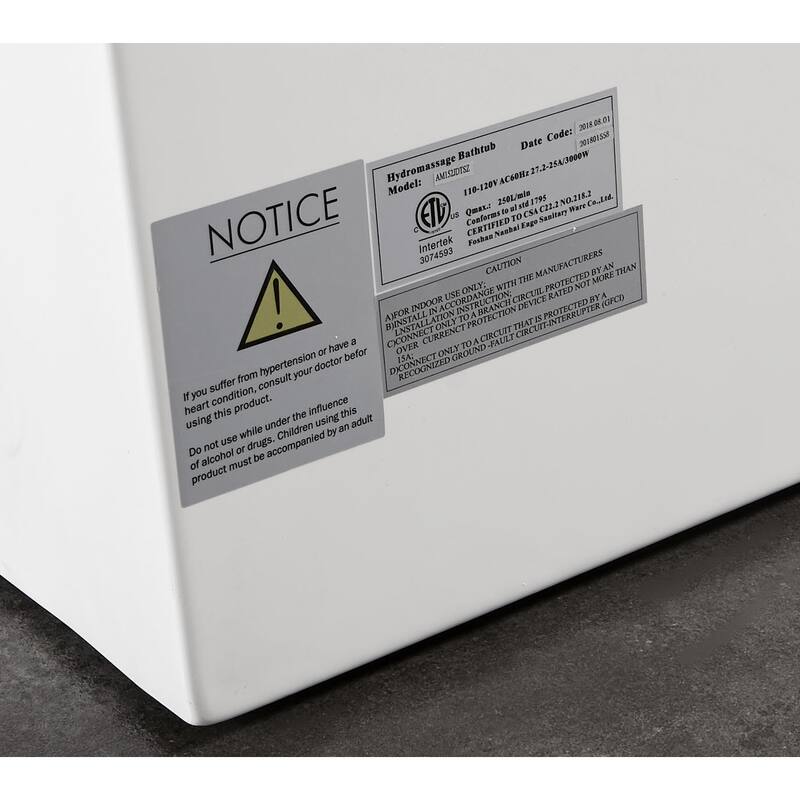 6 ft Clear Rectangular Acrylic Whirlpool Bathtub - White