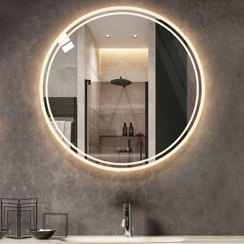Smart LED Backlit Bathroom Large Round Mirror Anti-Fog 3 Colors Touch