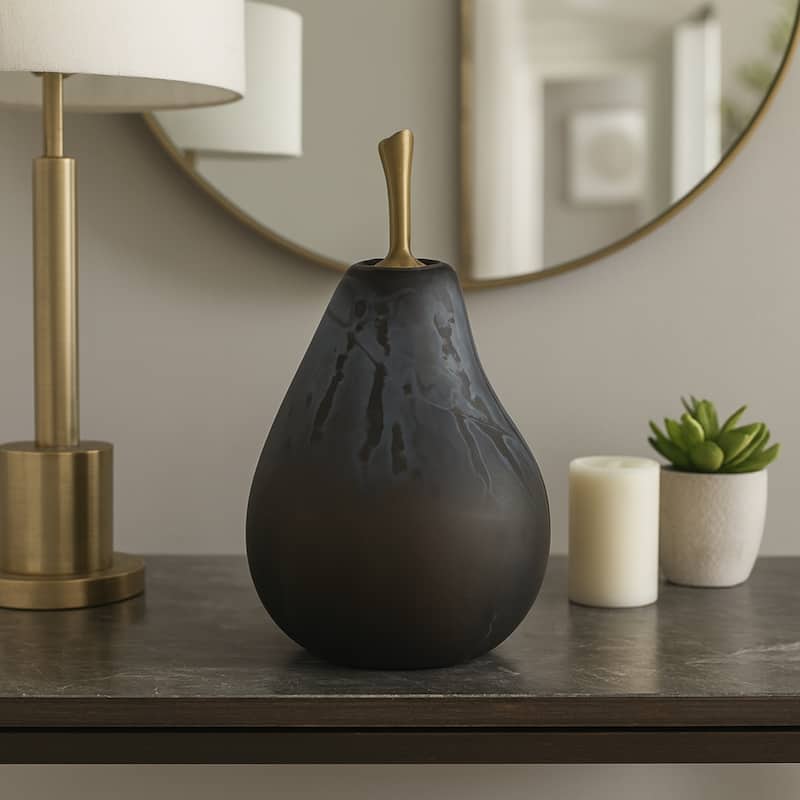 Glass Figurine Sculpture Pear Modern Home Decor Living Room Decoration - 5" x 5" x 8"