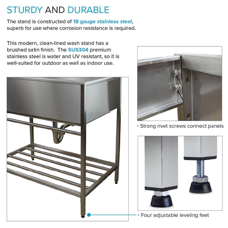 Transolid TFH-3622-SS 36-in Stainless Steel Laundry Sink with Wash Stand in Brushed Satin