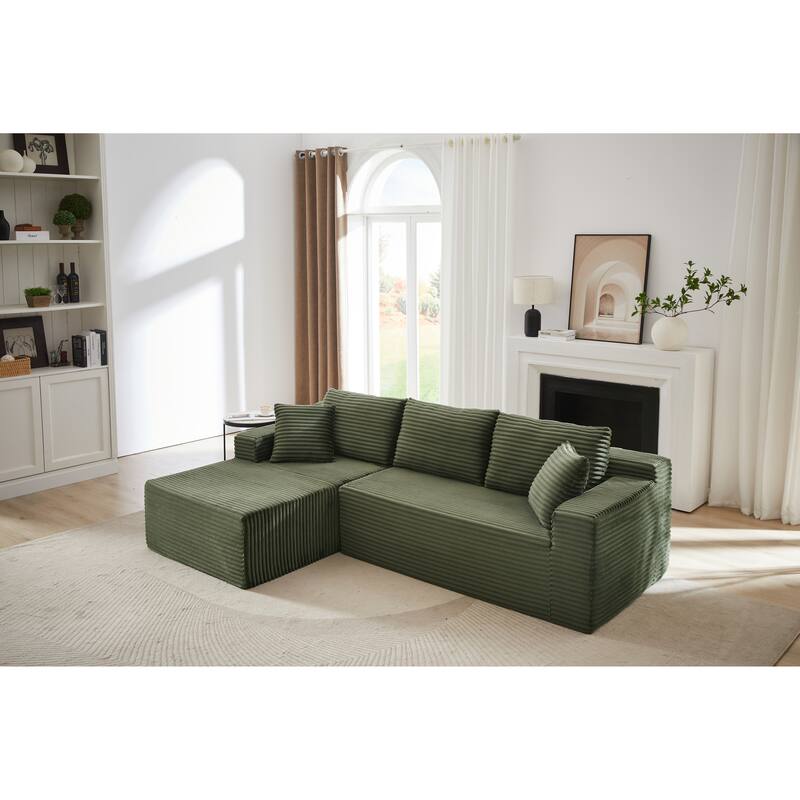 L-Shaped Modular Sectional Sofa with Chaise Lounge, Corduroy Cloud Boneless Couch with Deep Seat, Full-Compression 4 Seat Sofa