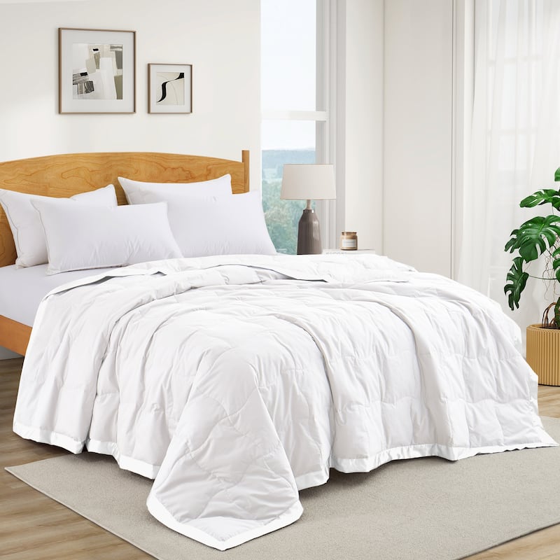 Ultra-Soft Cozy Down Feather Fiber Bed Blanket with Satin Trim