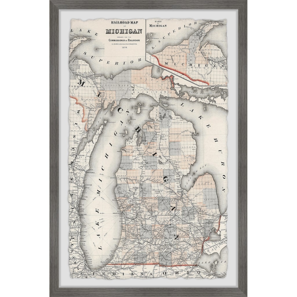 'Railroad Map of Michigan' Framed Painting Print