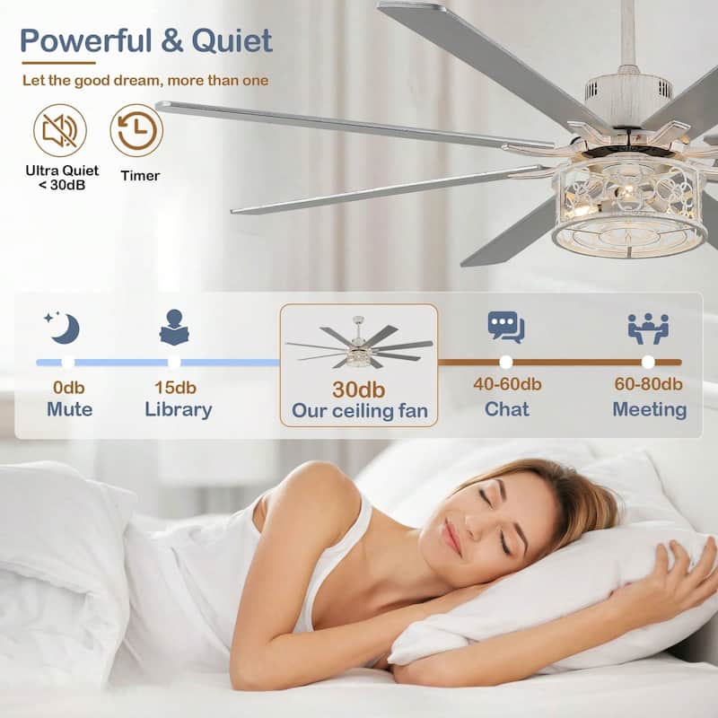 Cusp Barn 72in. Industrial Ceiling Fan with Remote, Dual Finish Blades, Modern Silent DC Motor 6 Speeds Reversible Ceiling Fan