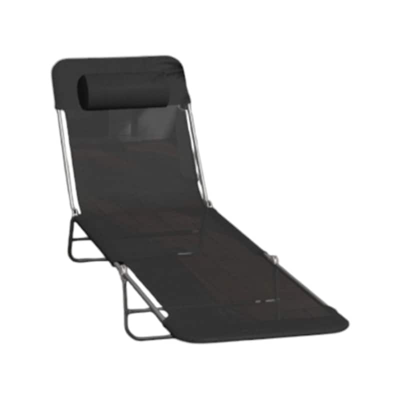 6 Recline Positions Adjustable Outdoor Sun Lounger Chair with Foldable Steel Frame and Mesh Seat - 22" W x 71.7" D x 11" H
