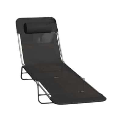 6 Recline Positions Adjustable Outdoor Sun Lounger Chair with Foldable Steel Frame and Mesh Seat - 22" W x 71.7" D x 11" H