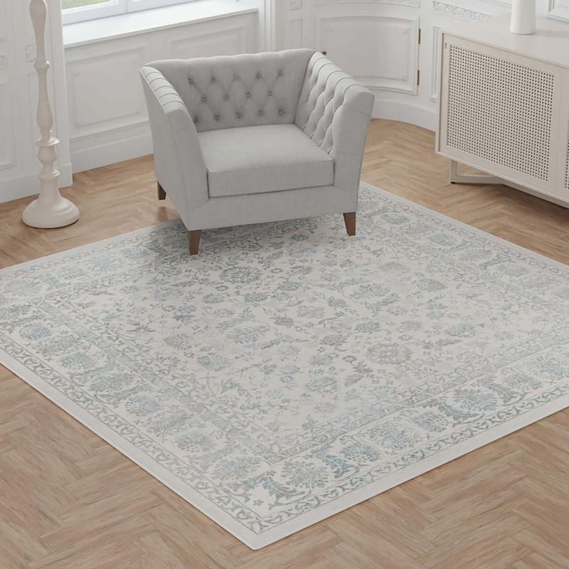 Country & Floral Richye Collection Area Rug - Teal - 7'10" Square