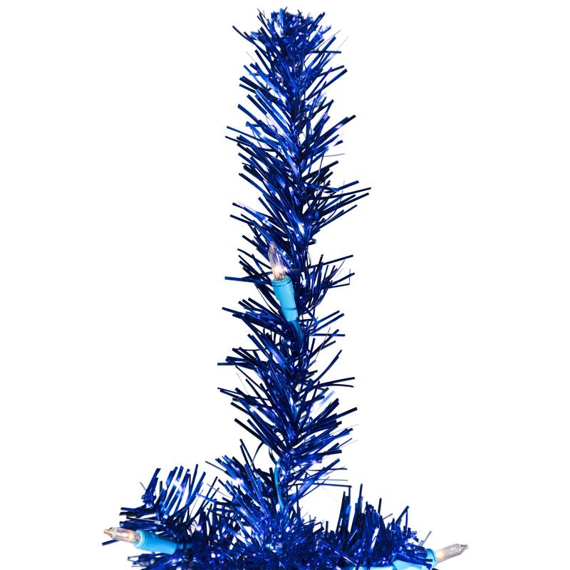 Pre-Lit Artificial Tinsel Christmas Tree - 9' - Blue - Clear Lights - 9 Foot