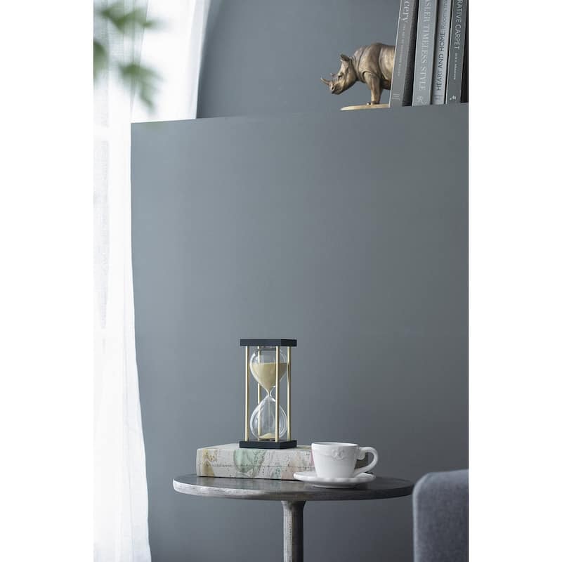 Set of 2, 3x3x7" Spellman 15-minute Hourglass, framed with an Metal stand, Tan