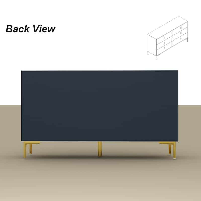 55.1"W 6-Drawer Double Dresser Black Gold Storage Cabinet Chest