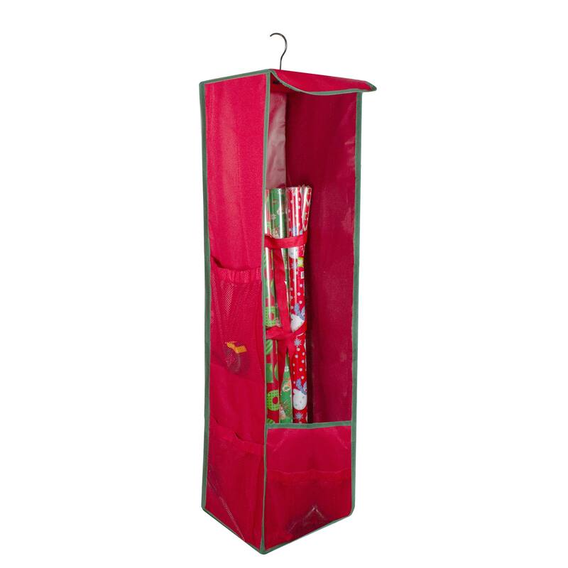 36" Vertical Red and Green Hanging Christmas Decoration Organizer Storage Bag