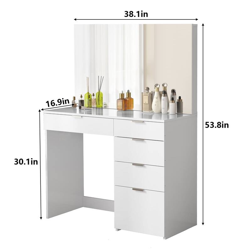 SUGIFT Modern Vanity Table Vanity Desk with 5 Drawers, White