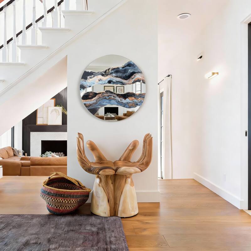 23.6" Round Wall Mirror Abstract Resin Fluid Art Mirror