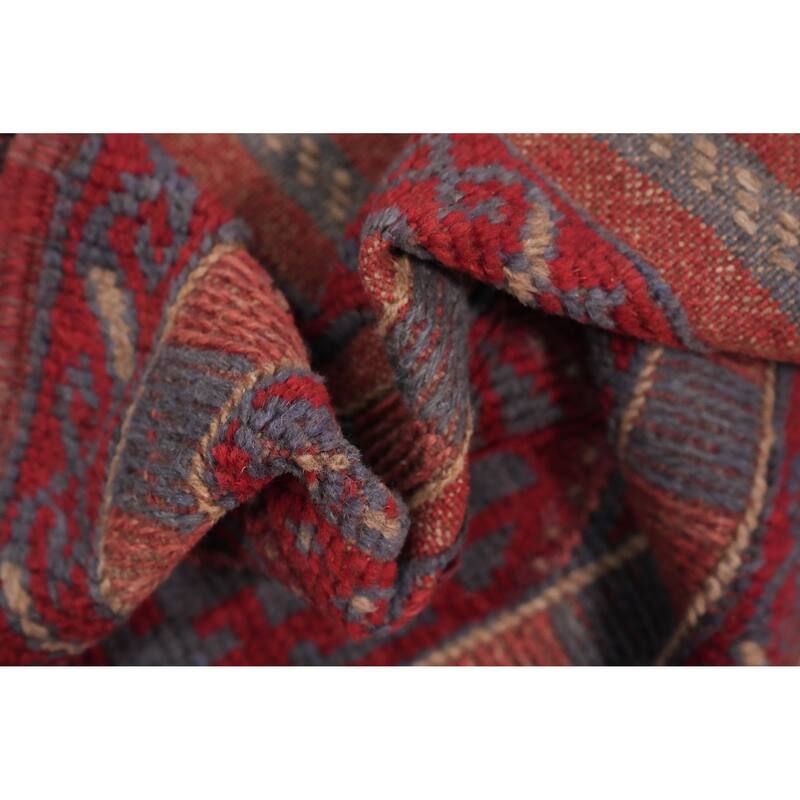 Hand Knotted Oriental 100% Wool Carpet Traditional Tribal Red Balouch Runner Rug - 7' 5'' X 1' 11''