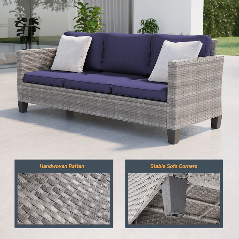 Livoosun Patio Outdoor Couch,3-Seater Furniture with Removable Cushion