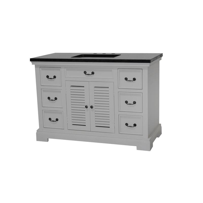 48" Two Door, Single Vanity in White finish and Black granite top