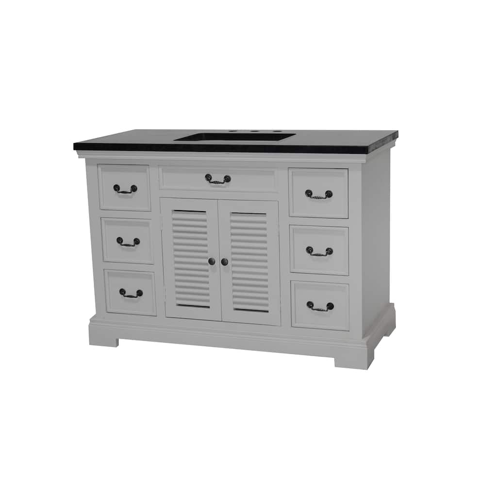 48" Two Door, Single Vanity in White finish and Black granite top