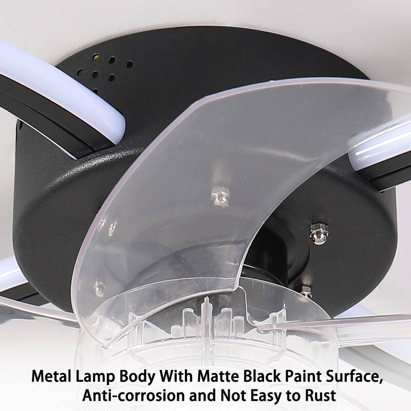 Starsky 19in Modern Flush Mount LED Ceiling Fan with Light,6-Speed Low Profile Smart APP Control Ceiling Fan with Remote