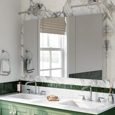 48x30 in Tri-View Mirrored Medicine Cabinet, 3-Door Triple Swing, Copper-Free, Blum Soft-Close, Recessed/Surface