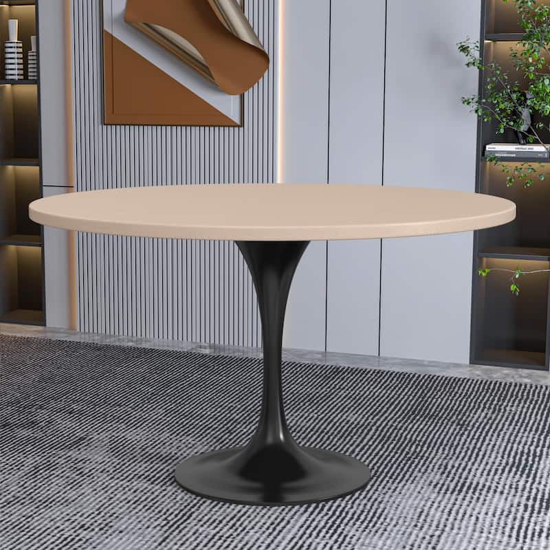 Verve Modern 48" Round MDF Solid Wood Top Accent Dining Table with Black Stainless Steel Base for Home Kitchen or Dining Room