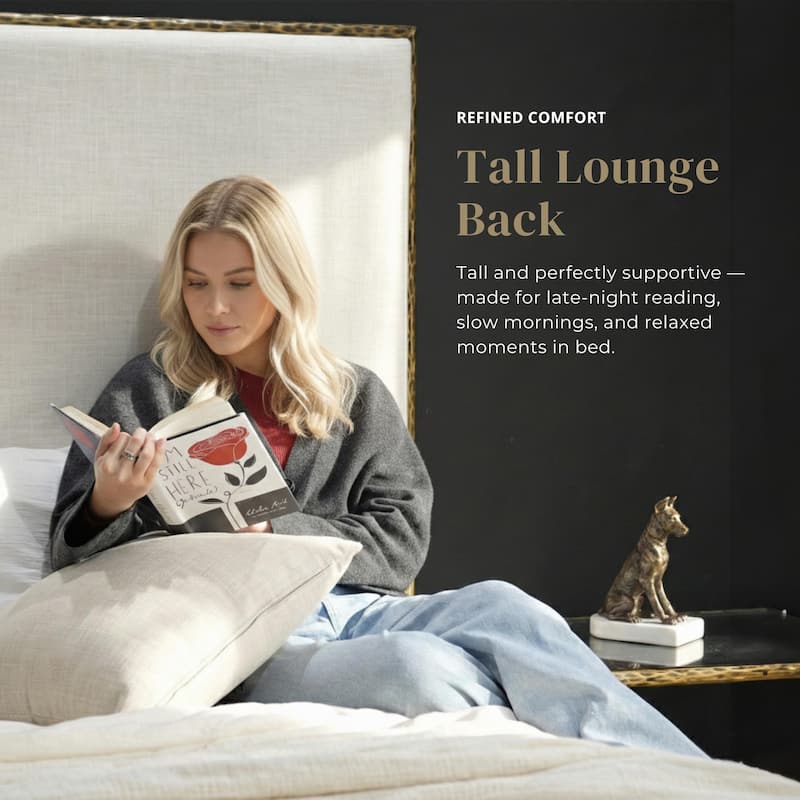 247 Shop At Home Lalia Modern Beige Upholstered Hammered Metal Panel Bed