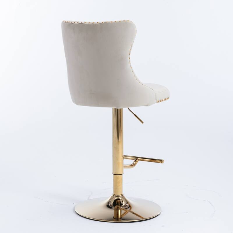 Roomfitters Swivel Velvet Bar Stools Set of 2, Adjustable Height Tufted Upholstered Counter Chairs with Gold Base