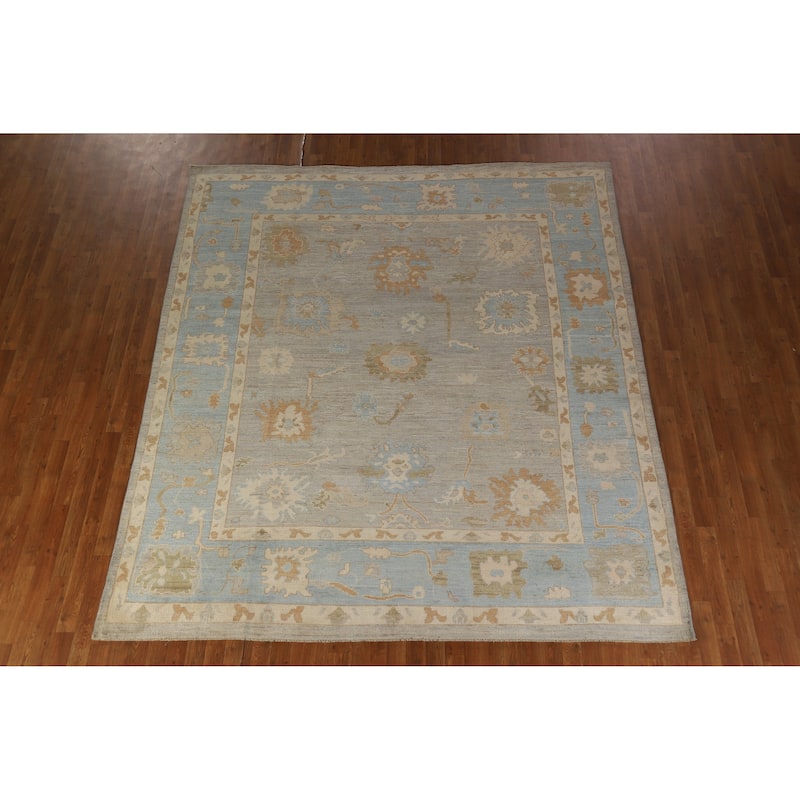 Hand Knotted Oriental 100% Wool Carpet Transitional All-Over Greys & Charcoal Oushak Area Rug - 9' 7'' X 8' 7''