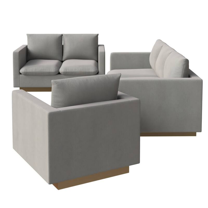 3-Piece Velvet Sofa Set with Brushed Gold Stainless Steel Base Nervo Series
